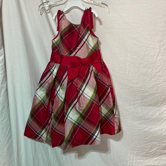 Janie Jack red green plaid Christmas dress 💯 silk lined full
